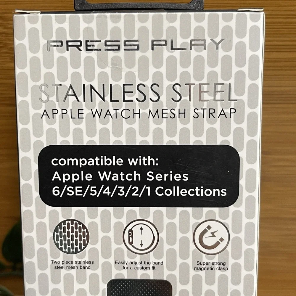 Press Play Black Stainless Steel Mesh Loop Watch Band for Apple Watch 38mm 40mm